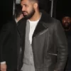 Drake Black Shearling Aviator Real Leather Jacket