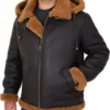 Edwardo Ginger Brown B3 Bomber Real Leather Jacket with Hood