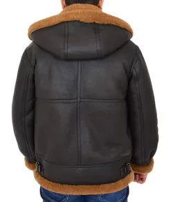 Edwardo Ginger Brown B3 Bomber Top Leather Jacket with Hood
