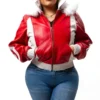 Eight Ball 90s Women's Red & White Fox Fur Hooded Leather Jacket