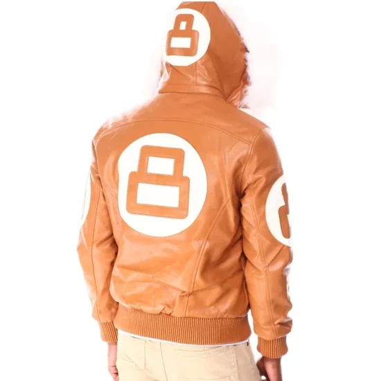 Eight Ball Light Men's Brown Fur Hood Bomber Leather Jacket
