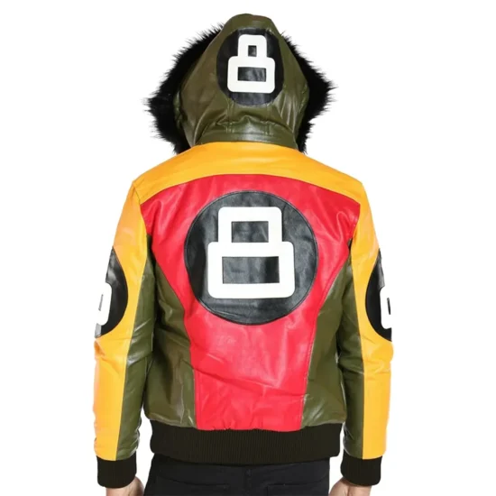 Eight Ball Men’s Robert Phillipe Red & Yellow Fur Hooded Leather Jacket