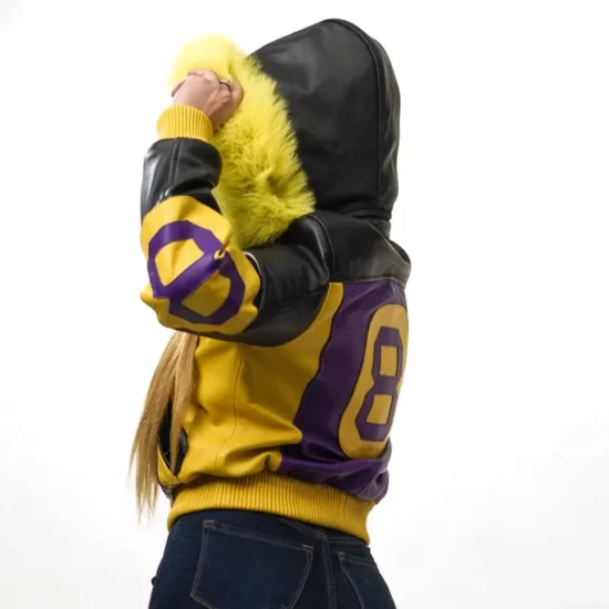 Eight Ball Women's Tri Color Fox Fur Hooded Leather Jacket