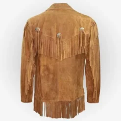 Elegant Men’s Suede Fringe Brown Leather Jacket Back