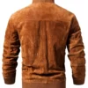 Elijah Men’s Brown Slim-Fit Ribbed Leather Bomber Jacket