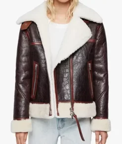 Elinor Choco Brown Shearling Genuine Leather Jacket