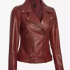 Elisa Women's Maroon Asymmetrical Full Genuine Leather Jacket