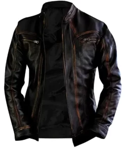 Elliot Men’s Black Distressed Iconic Leather Cafe Racer Jacket