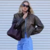 Elsa Hosk Brown Real Leather Jacket