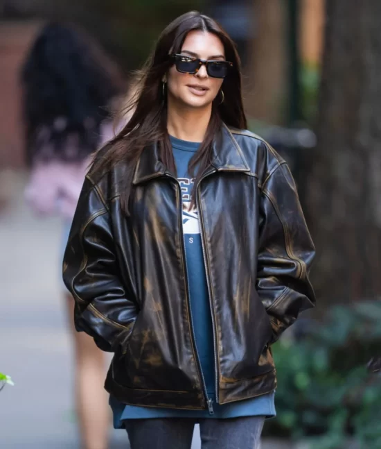 Emily Ratajkowski Brown Pure Leather Jacket
