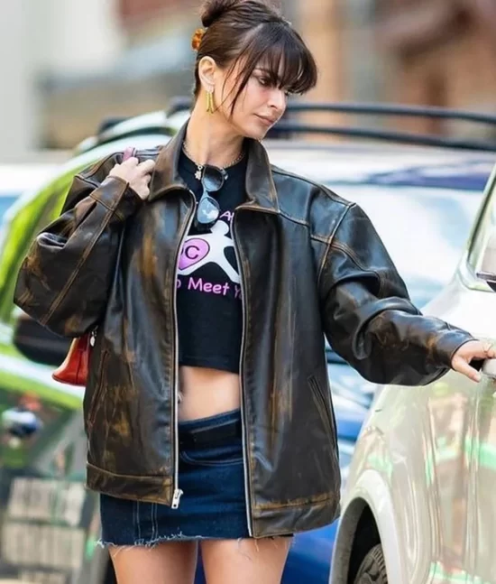 Emily Ratajkowski Brown Real Leather Jacket