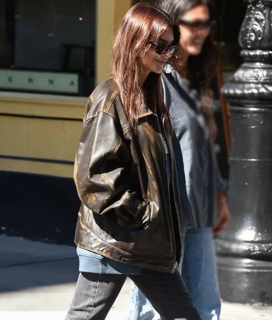 Emily Ratajkowski Brown Top Leather Jacket