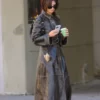 Emily Ratajkowski Brown Trench Top Leather Coat