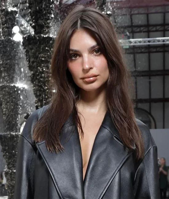 Emily Ratajkowski Top Leather Long Coat