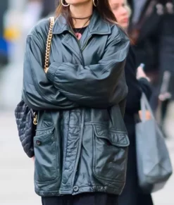 Emily Ratajkowski Long Leather Jacket