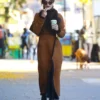 Emily Ratajkowski Street Style Genuine Brown Fur Coat