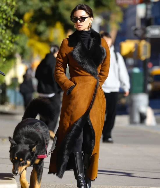 Emily Ratajkowski Street Style Pure Brown Fur Coat