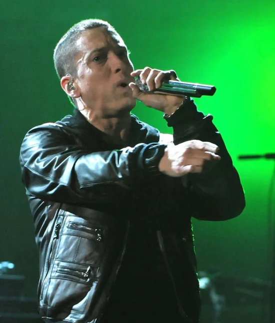 Eminem Black Leather Bomber Jacket