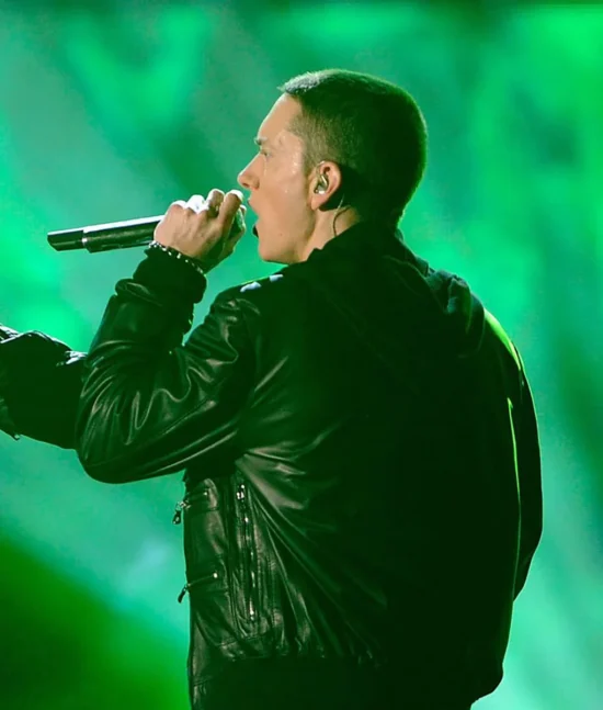 Eminem Black Leather Bomber Jacket Back