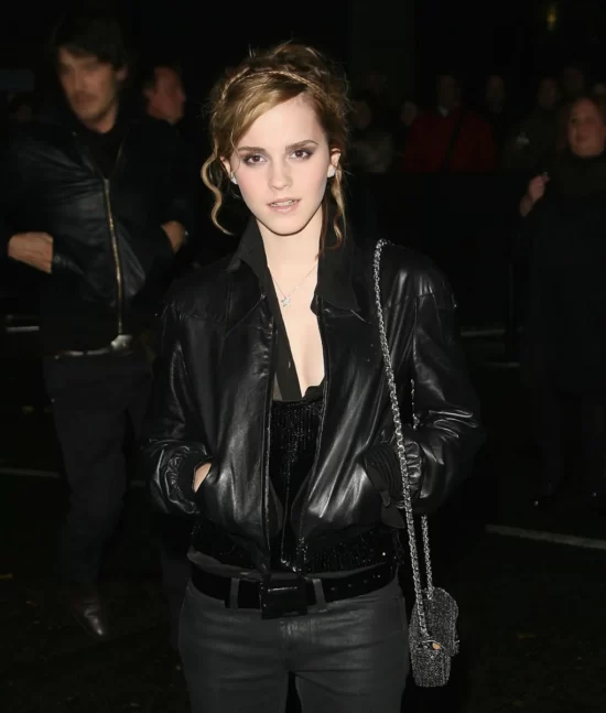 Emma Watson Black Real Leather Jacket