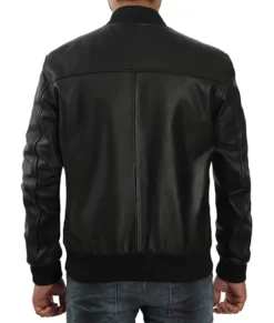 Eren Men’s Black Buttoned Real Leather Bomber Jacket