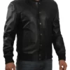 Eren Men’s Black Buttoned Top Leather Bomber Jacket