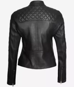 Erika Womens Black Quilted Biker Leather Jacket Back