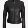 Erika Womens Black Quilted Biker Leather Jacket Front
