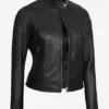 Erika Womens Black Quilted Biker Top Leather Jacket