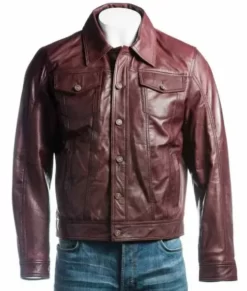 Exo Burgundy Real Leather Trucker Jacket