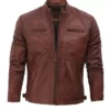 Ezekiel Men’s Brown Quilted Bold Leather Cafe Racer Jacket