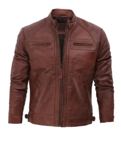 Ezekiel Men’s Brown Quilted Bold Leather Cafe Racer Jacket