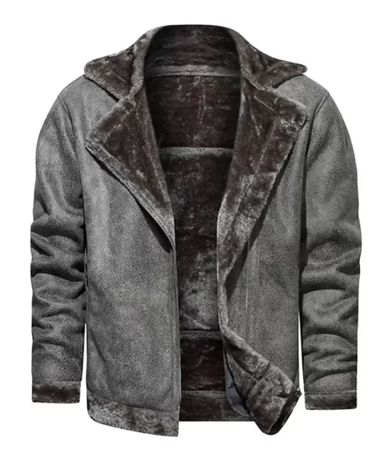 Ezra Men’s Gray Posh Aviator Leather Jacket