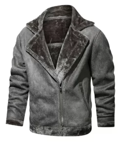 Ezra Men’s Gray Posh Aviator Suede Leather Jacket