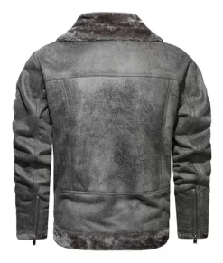 Ezra Men’s Gray Posh Aviator Top Leather Jacket
