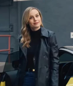 Fast X Brie Larson Black Genuine Leather Coat
