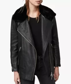 Fay Black Shearling Collar Real Leather Jacket