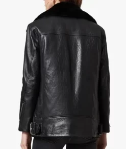 Fay Black Shearling Collar Top Leather Jacket