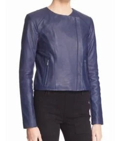 Felicity Smoak Blue Pure Leather Zipper Jacket