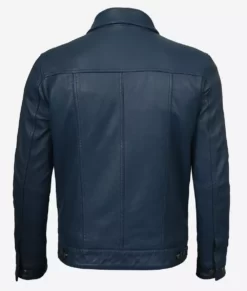 Fernando Men's Trucker Blue Washed Leather Jacket Back