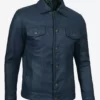 Fernando Men's Trucker Blue Washed Real Leather Jacket