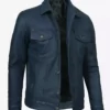 Fernando Trucker Blue Washed Top Grain Leather Jacket