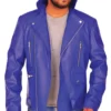 Finn Balor Genuine Leather Biker Jacket in Blue