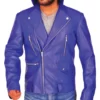Finn Balor Real Leather Biker Jacket in Blue