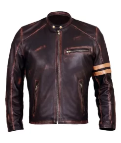 Finn Men’s Brown Distressed Vintage Leather Racer Jacket