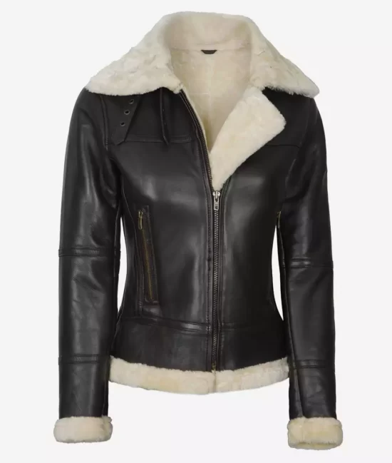 Frances Womens Brown Shearling Bomber Real Leather Jackets