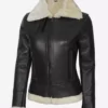 Frances Womens Brown Shearling Bomber Top Leather Jackets