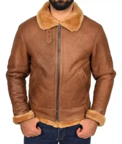 Francis Tan Brown B3 Bomber Real Leather Jacket