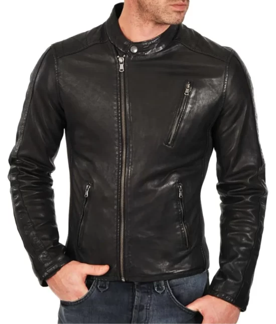Freddie Asymmetrical Black Biker Leather Jacket