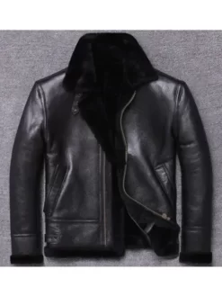 Gary Winter Shearling Fur Best Black Leather Jacket